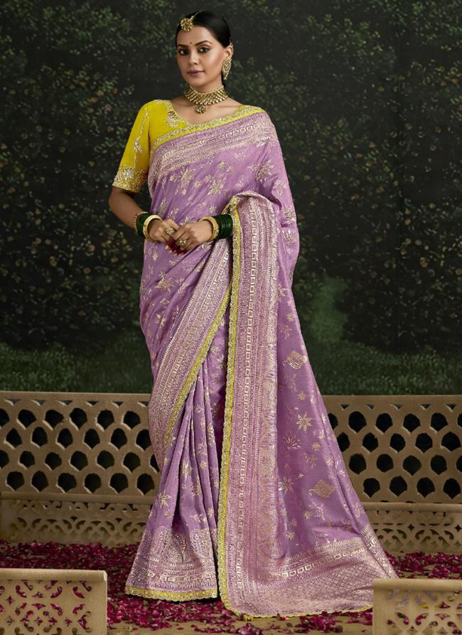 Dola Silk Lilac Wedding Wear Embroidery Work Saree